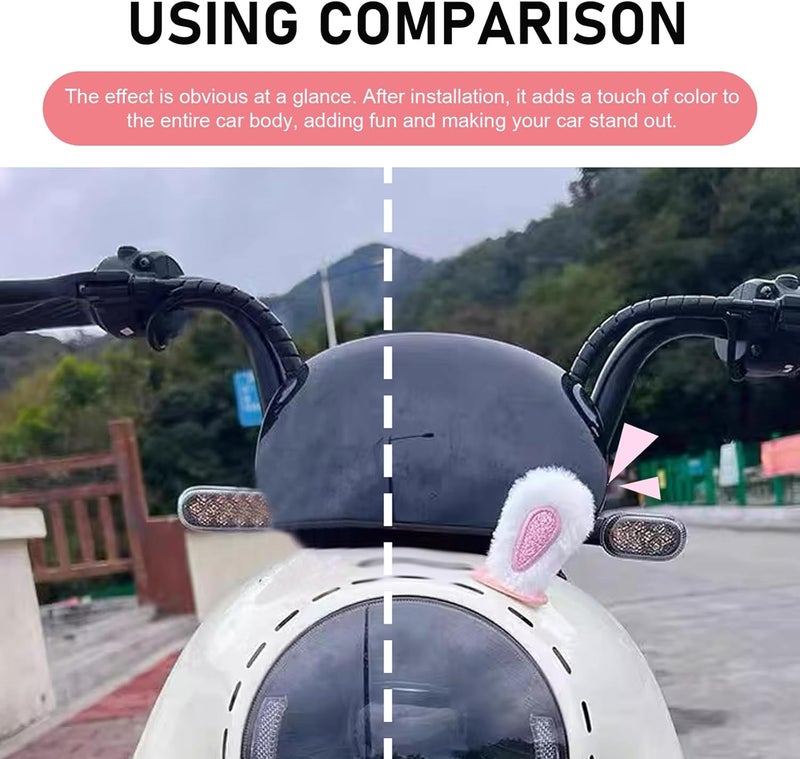 Arwrilt Cute Plush Bunny Ears Decoration for Car Rearview Mirror, Small Rabbit Ears Decor for Car Dashboard Motorcycle Helmet (White) - Image 3